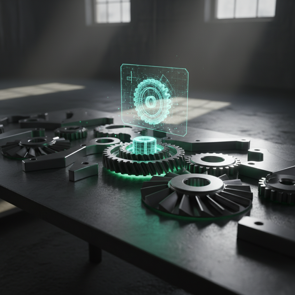 3D CAD Batch Converter — precision machined parts with holographic CAD overlay